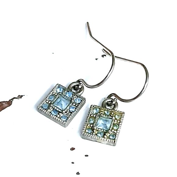 Dainty Vintage Blue Stone Dangle Earrings, Minimalist - Picture 1 of 4